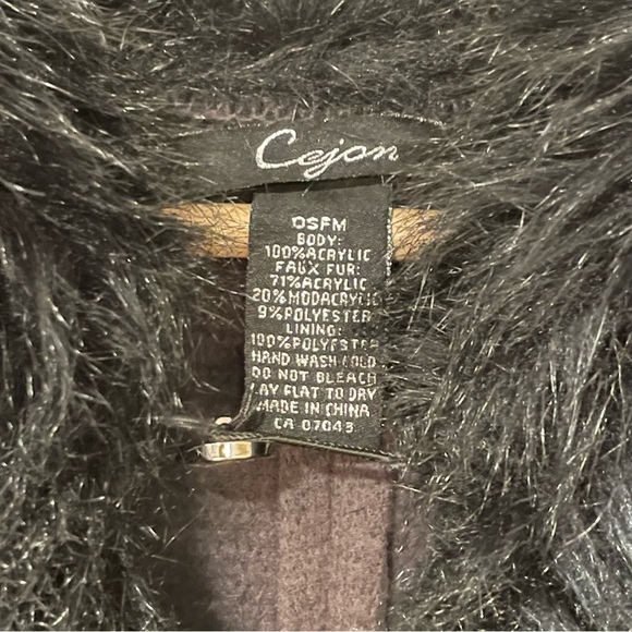 Cejon Womens OSFM faux fur collar soft poncho long line Shawl Cover up Grey - Picture 6 of 8